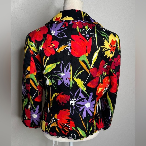 Carlisle Black Floral Blazer, Short Scalloped Hem - Picture 3 of 8